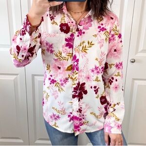 Time and Tru Floral Button-Down Shirt Size XXXL(22) Bloomcore Casual Career Work